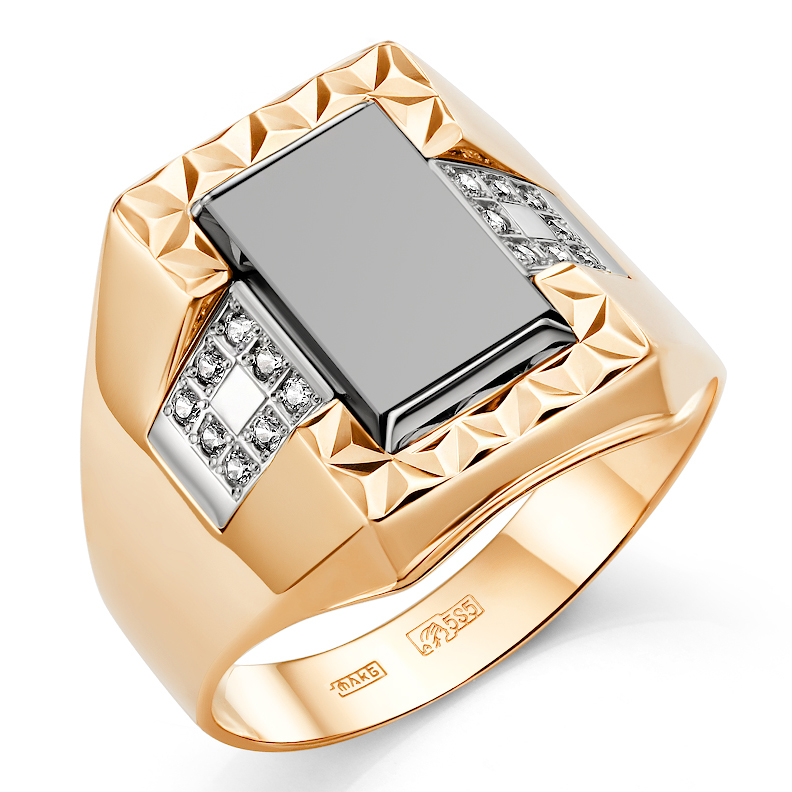 Кольцо, золото, оникс, 51-0007